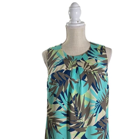 Tommy Bahama Women Blue 100% Silk Hawaiian Palm Leaves Floral Sheath Dress Sz 8 - Picture 2 of 15